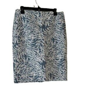 Loft Blue & White Leaf Pattern Pencil Skirt - Lined - 10
